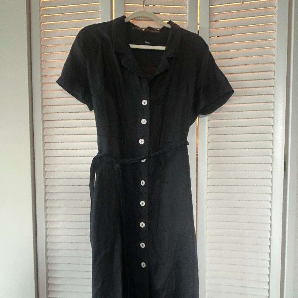 Quince 100% European Linen Button Front Dress - Black Size L